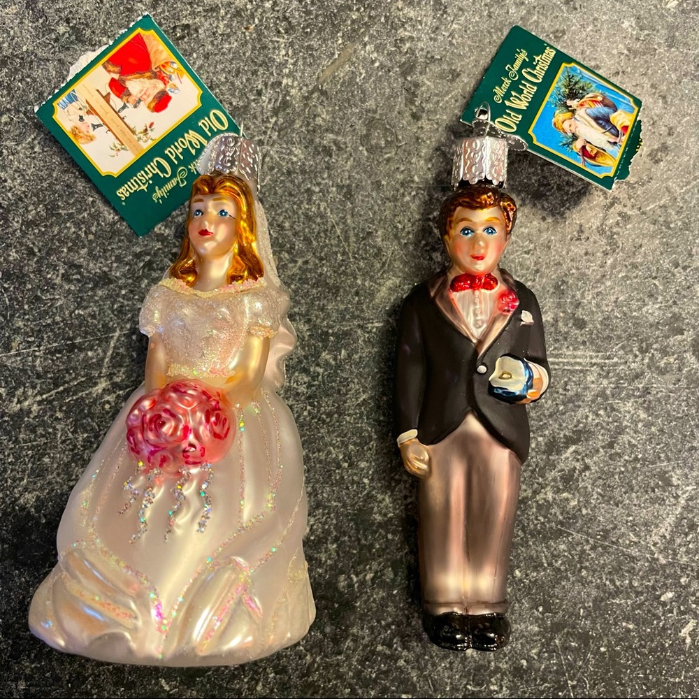 Old World Christmas Bride and Groom Christmas Ornaments, new with tags